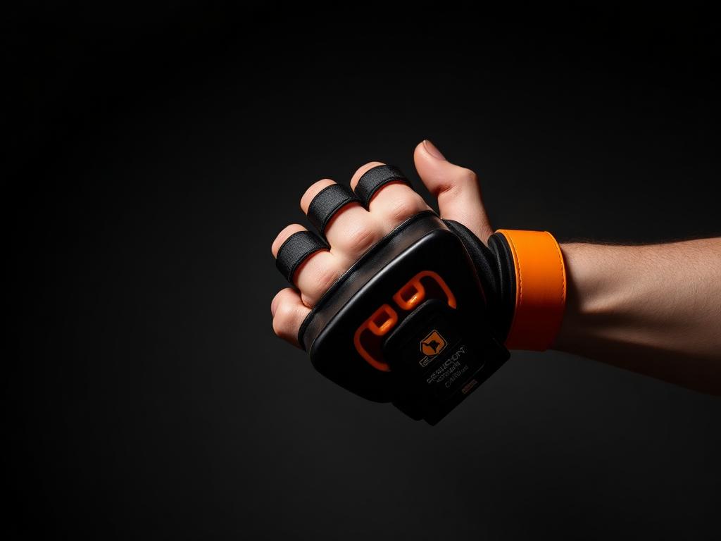 Custom 3D printed weightlifting palm grip and wrist brace on a hand